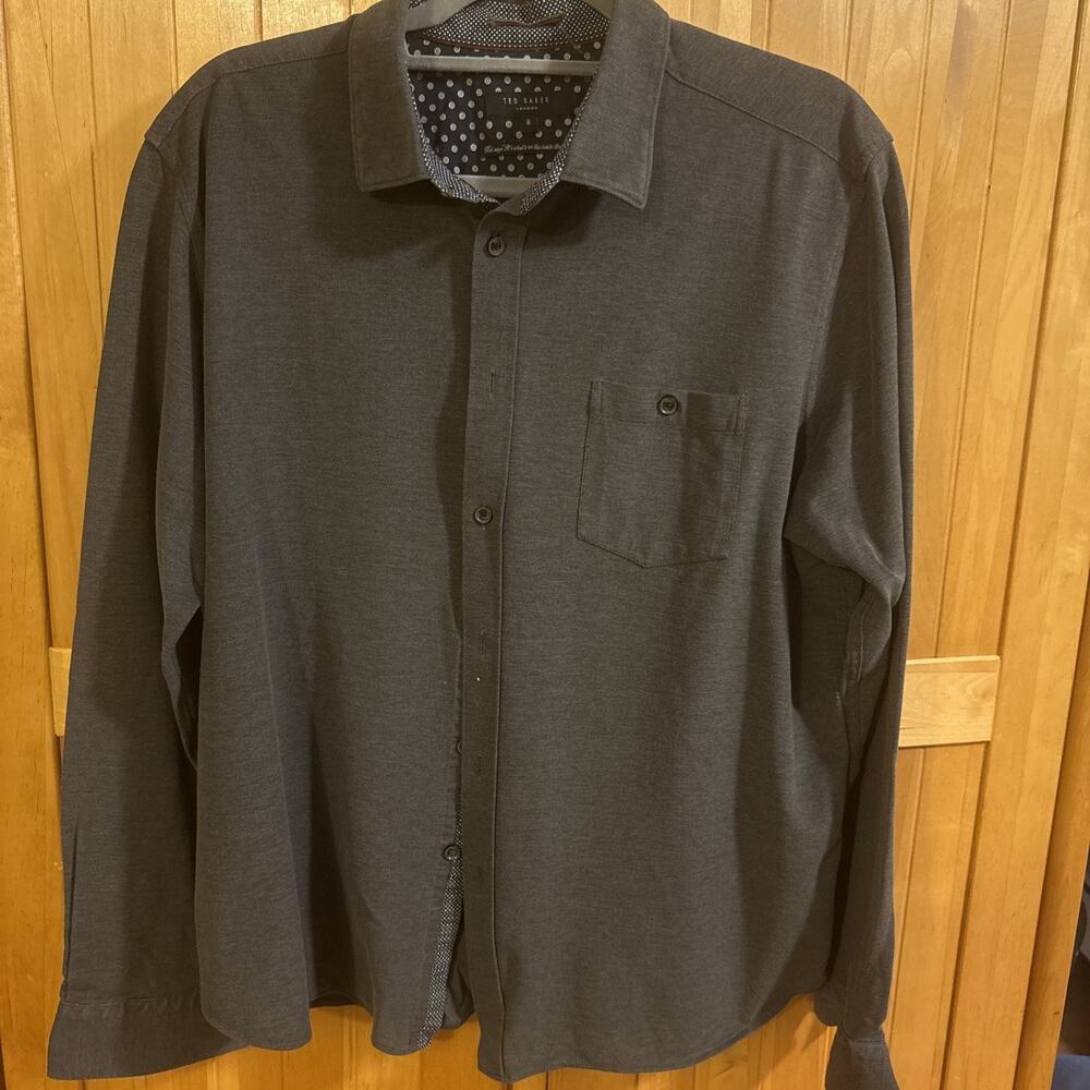 TED BAKER London FLIP CUFF Casual Shirt Men's XL X-LARGE 6 Gray Textured Cotton